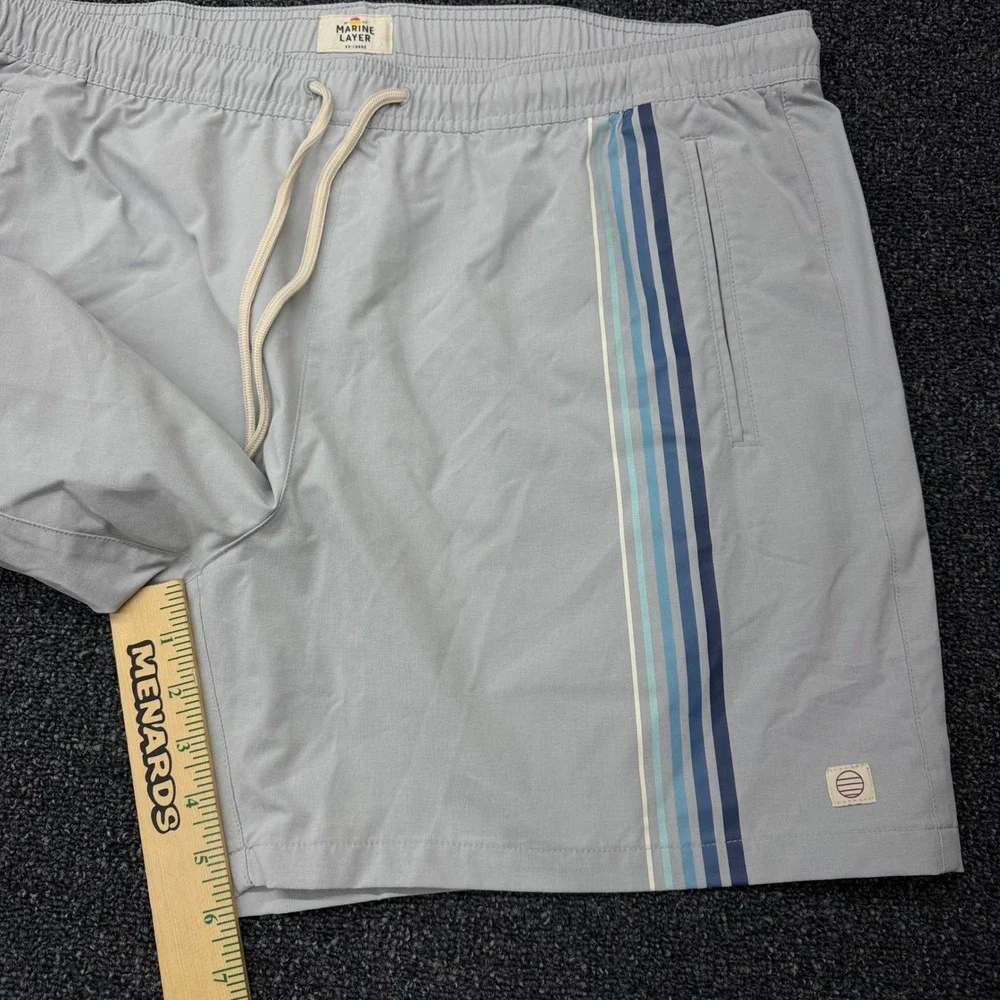 Marine Layer Mens XXL Swim Trunks Gray Blue Stripe Lined Board Shorts Beach 2024